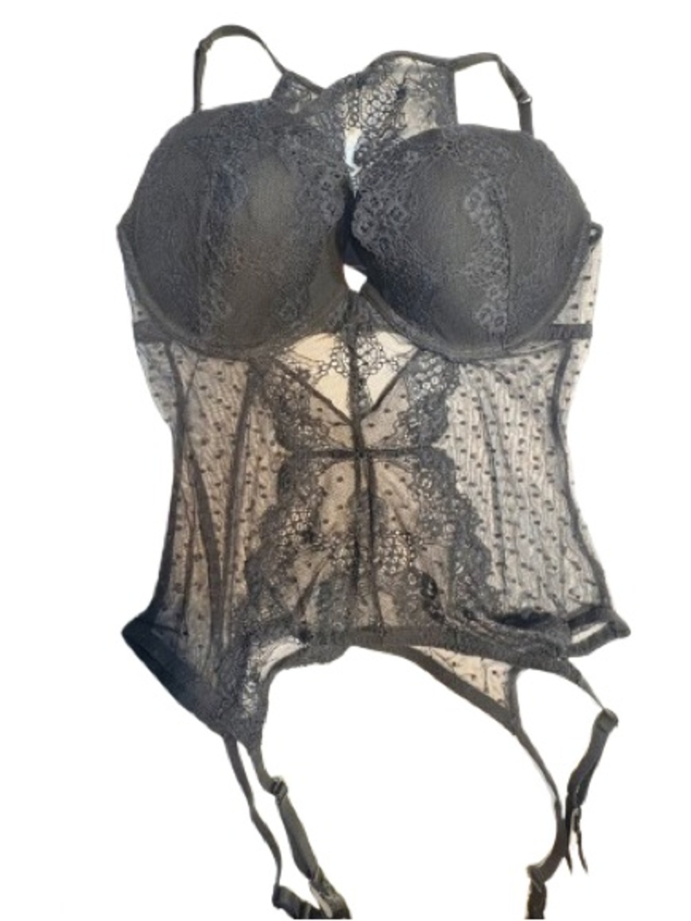 black Adore Me Heathy push-up lace corset bustier sheer underwire support large